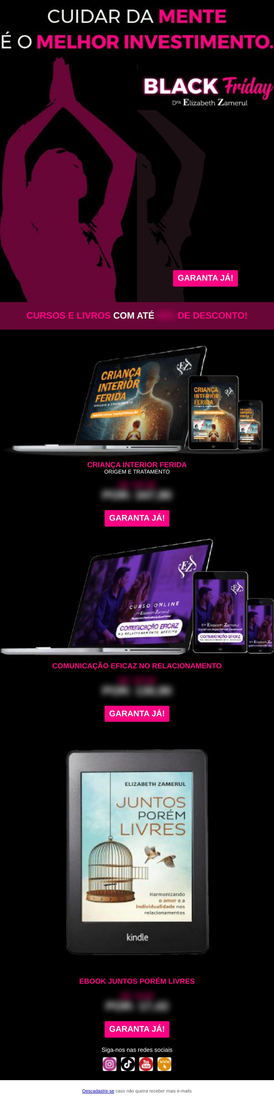 E-mail de Black Friday: Cuidar da mente é o melhor investimento, com cursos e livro em oferta