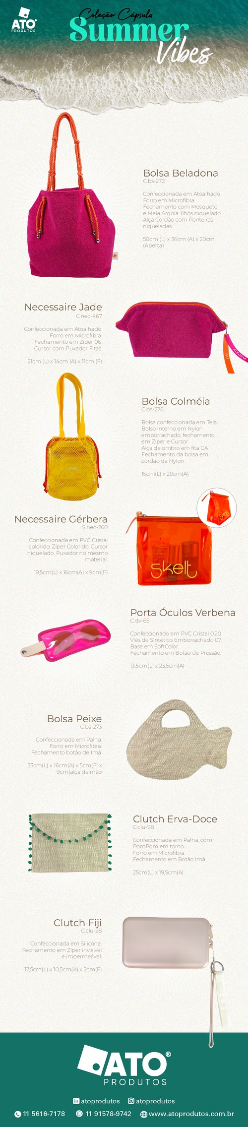 Newsletter Summer Vibes da ATO Produtos com bolsas e necessaires de verão