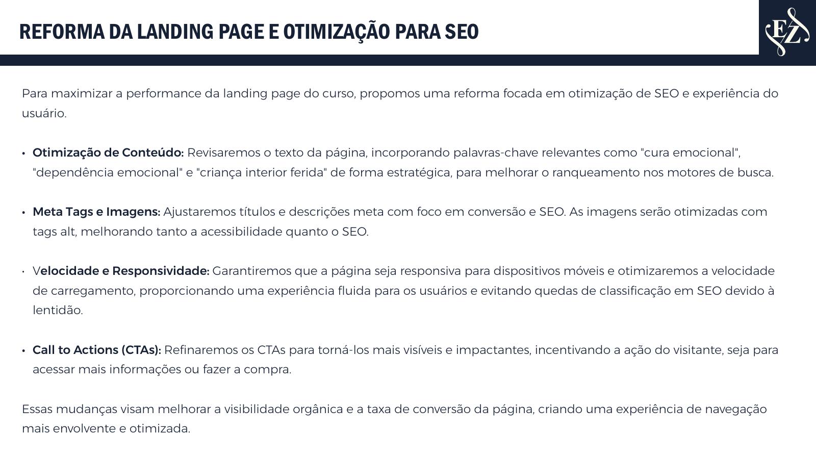 Reforma da landing page e otimização para SEO