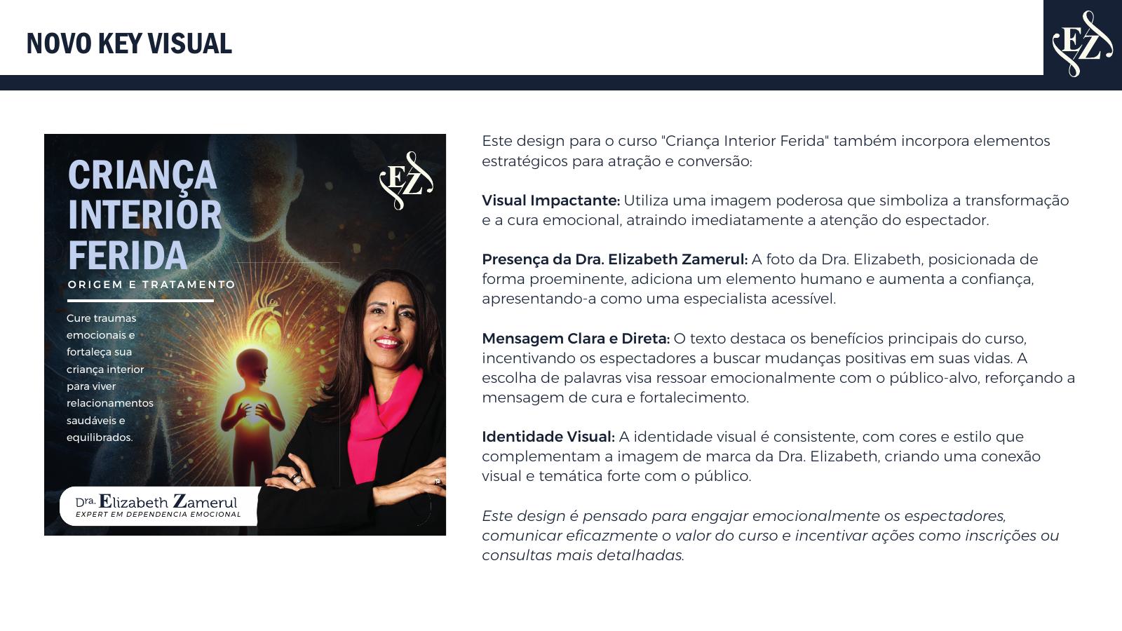 Novo key visual do curso com a explicação das escolhas de design