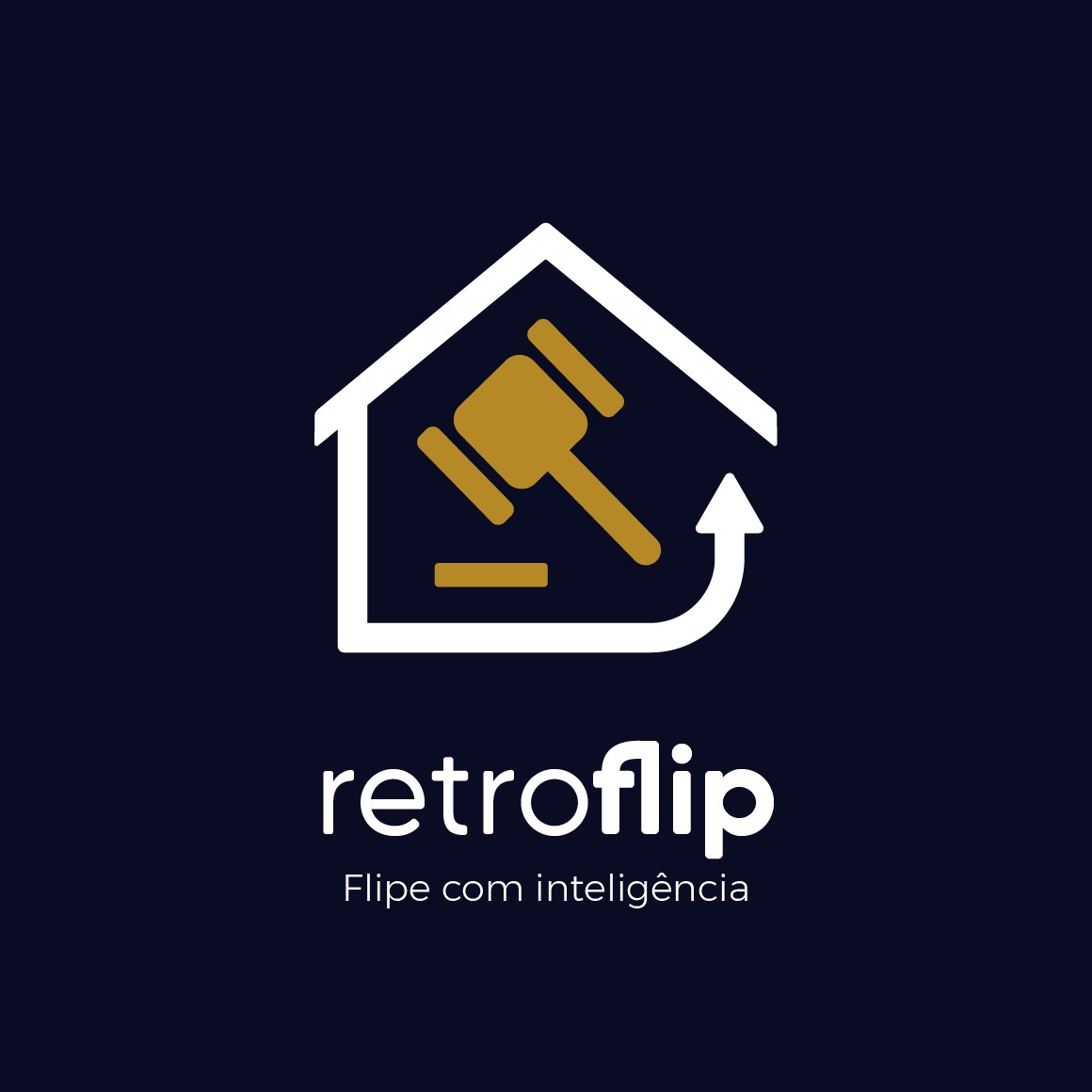 Logotipo Retroflip branco sobre azul-marinho