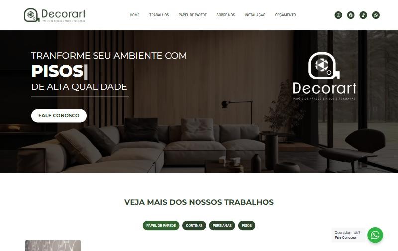 Página inicial do site da Decorart: Transforme seu ambiente com pisos de alta qualidade